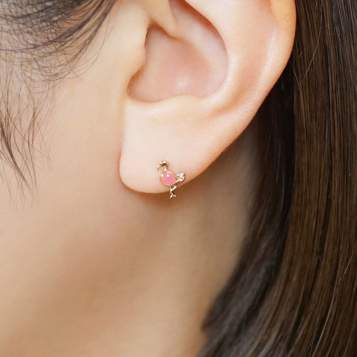 [Solo Earring] 18K/10K Flamingo Single Earring (Rose Gold) - Model Image