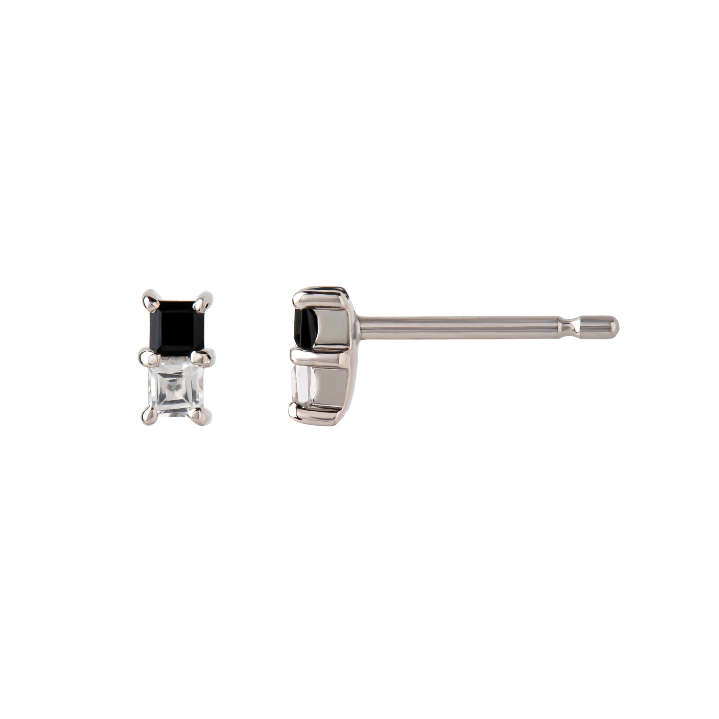 [Second Earrings] Platinum Onyx x White Topaz Earrings - Product Image
