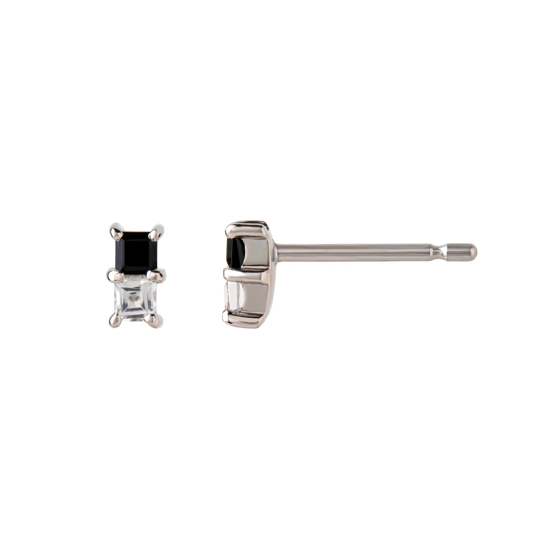 [Second Earrings] Platinum Onyx x White Topaz Earrings - Product Image