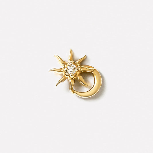 [Solo Earring] 18K/10K Sun & Moon Single Earring (Yellow Gold) - Product Image