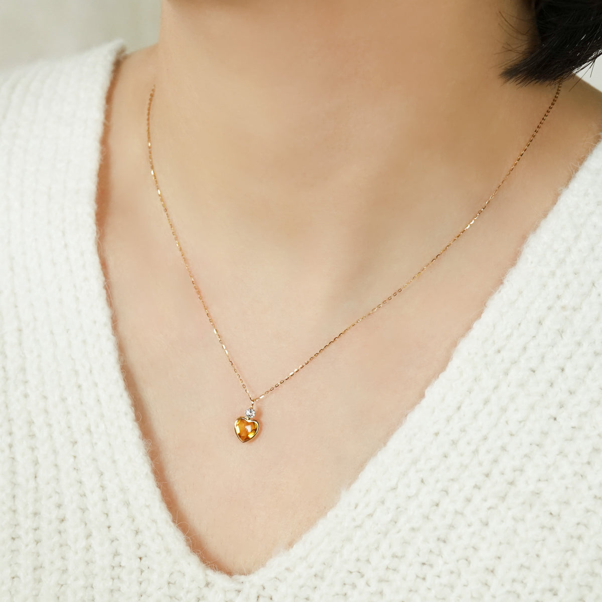 10K Citrine Heart Love Necklace (Yellow Gold) - Model Image