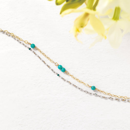 10K Turquoise Bicolor Anklet & Bracelet [2WAY] (Yellow Gold / White Gold) - Product Image