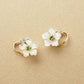 10K Shell Flower Emerald Stud Earrings (Yellow Gold) - Product Image