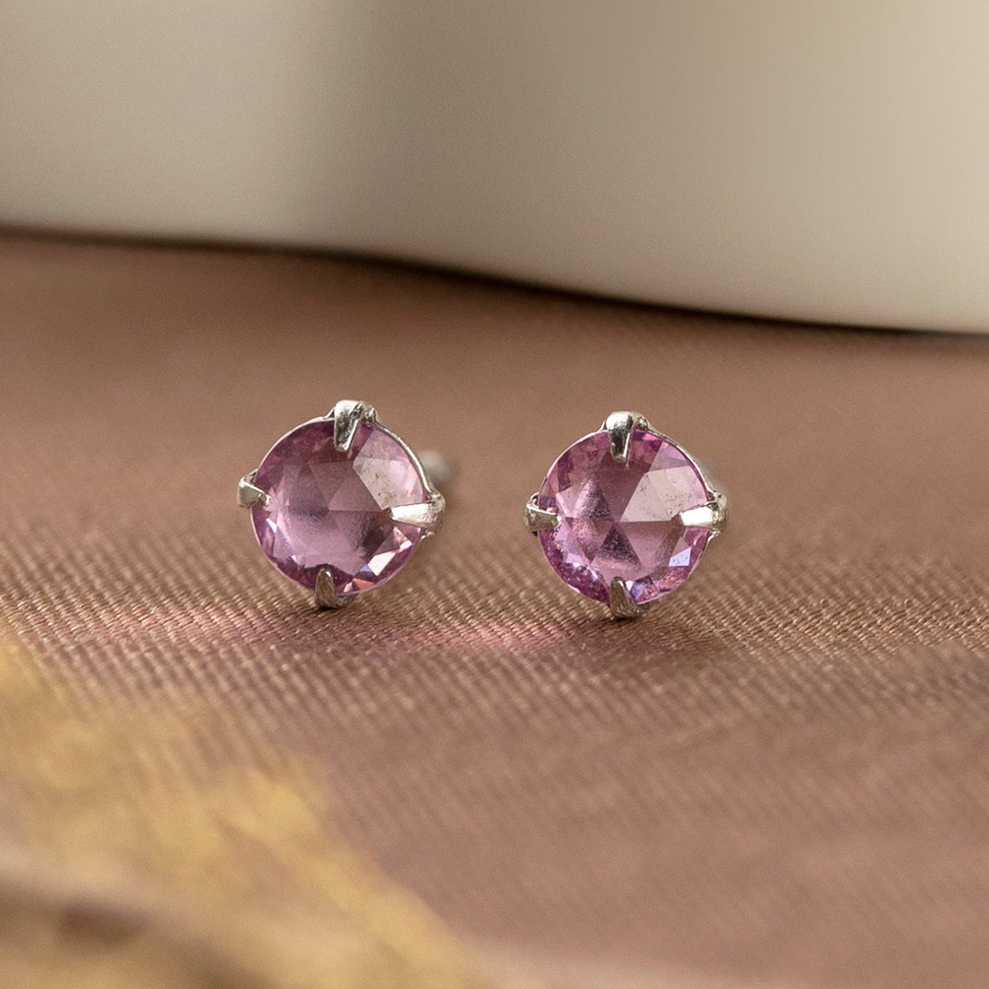 [Second Earrings] Platinum Pink Sapphire Earrings - Product Image