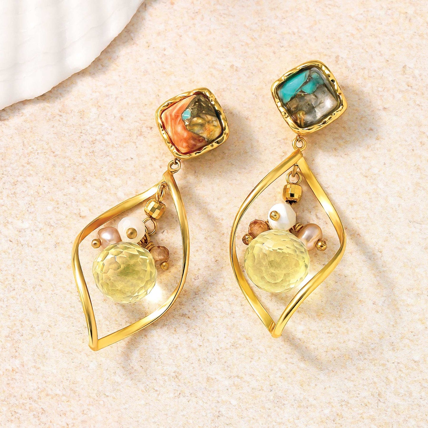 18K / 925 Sterling Silver Oyster Copper Turquoise Earrings - Product Image