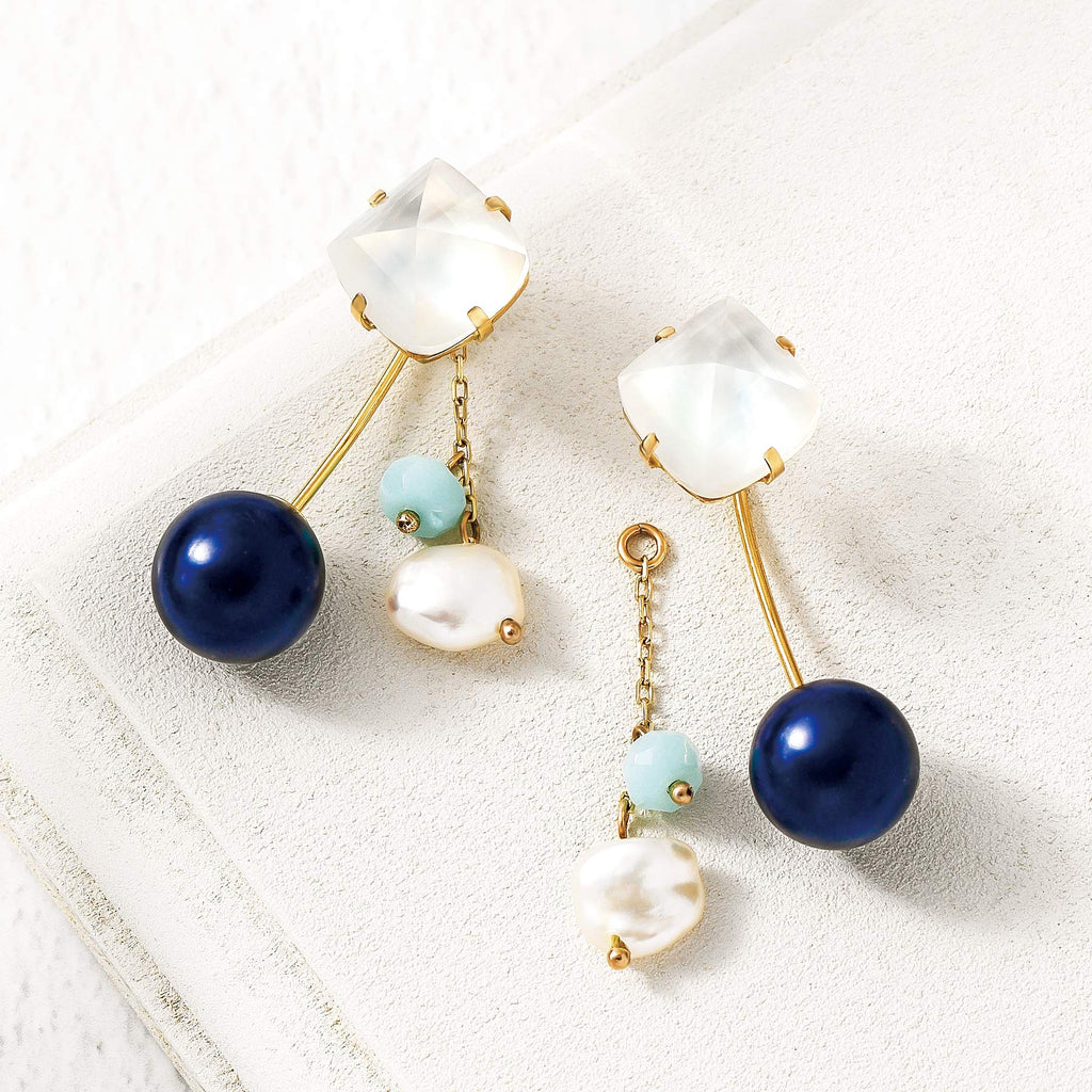 18K/10K White & Blue Color Wire Earrings (Yellow Gold) - Product Image