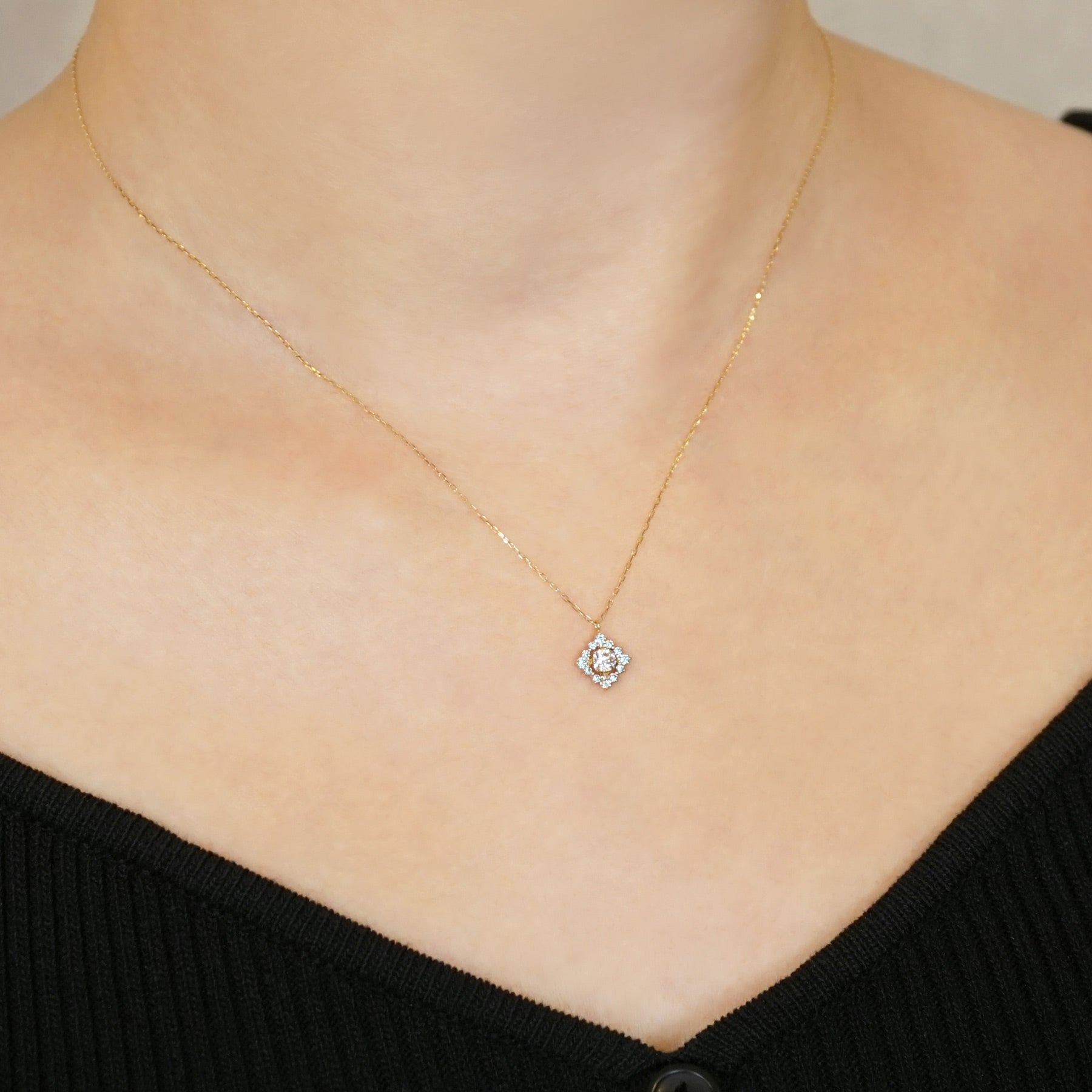10K Moissanite Necklace [Birth of the Galaxy] (Yellow Gold) - Model Image
