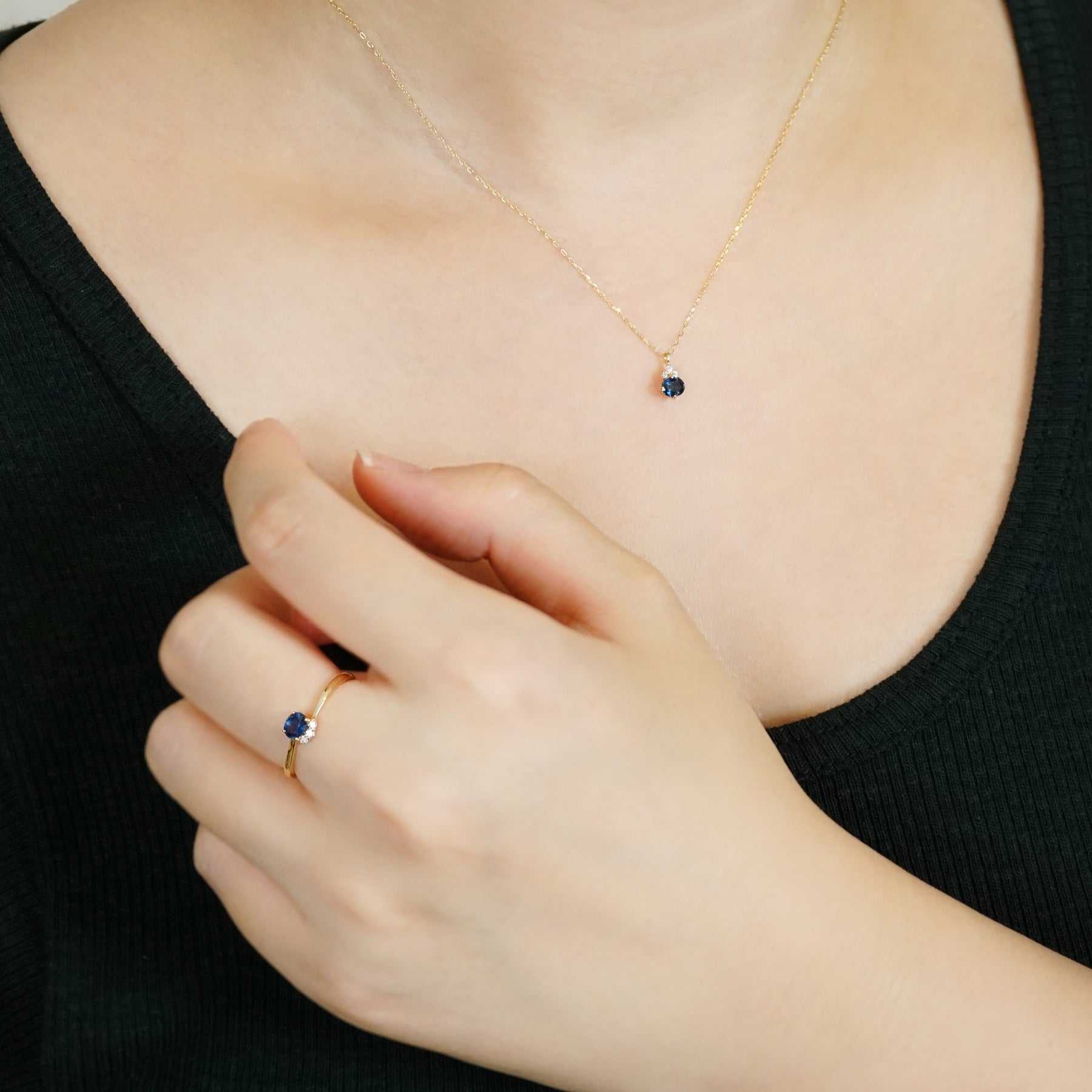 10K Sapphire Oval Necklace (Yellow Gold) - Model Image
