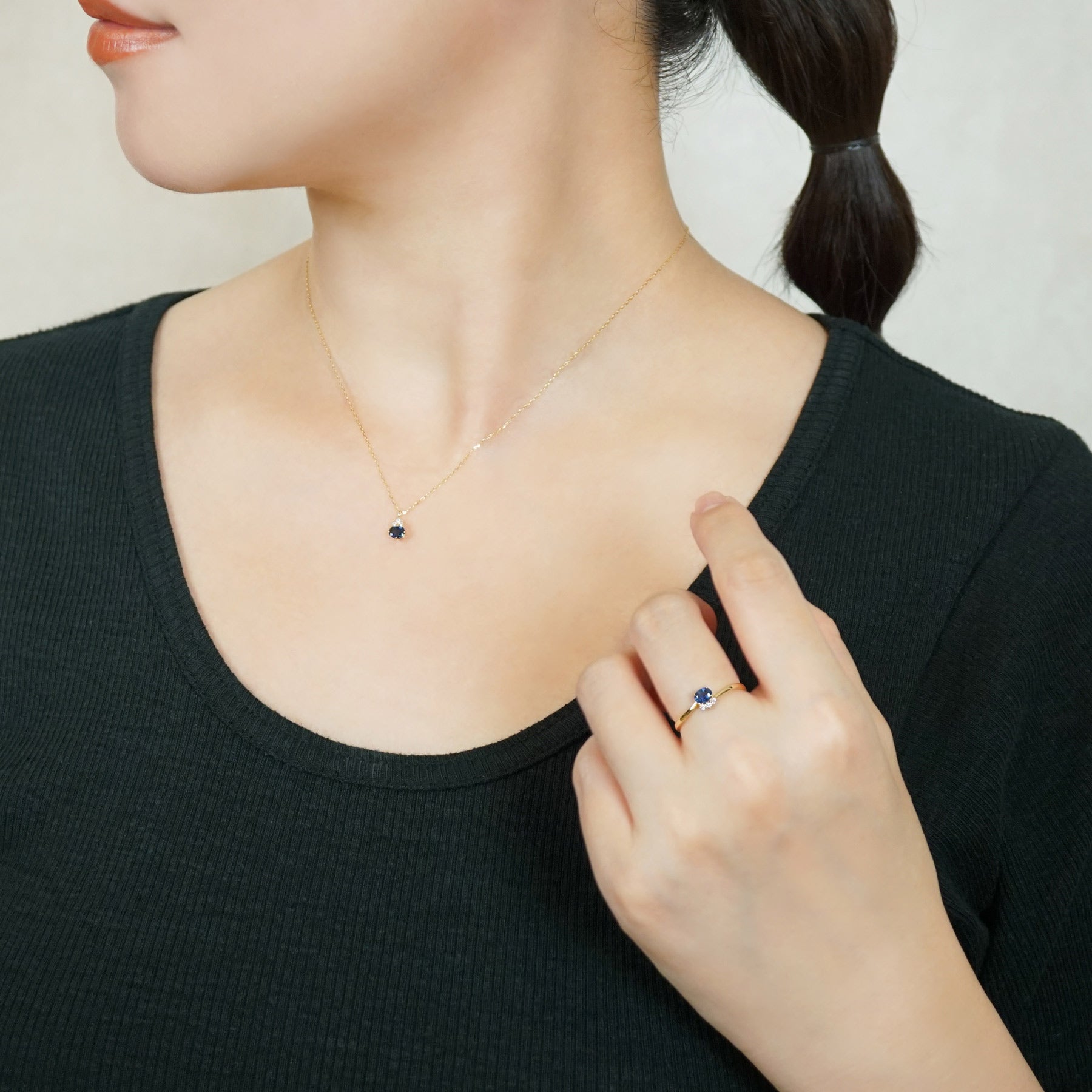 10K Sapphire Oval Necklace (Yellow Gold) - Model Image