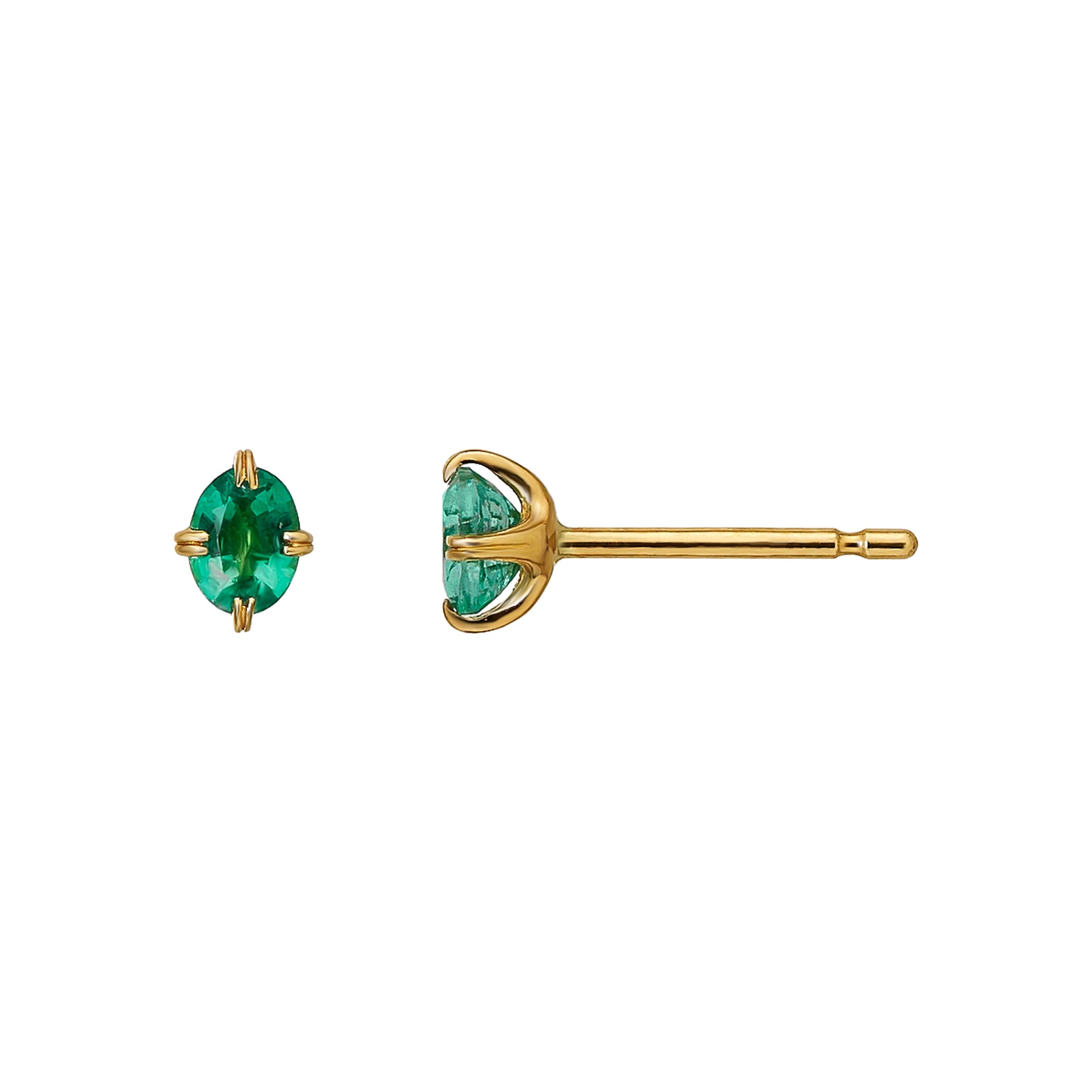 [Second Earrings] 18K Emerald Oval Earrings (Yellow Gold) - Product Image
