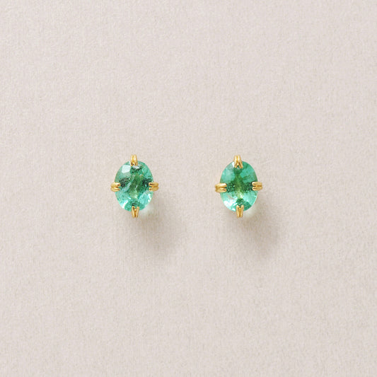 [Second Earrings] 18K Emerald Oval Earrings (Yellow Gold) - Product Image