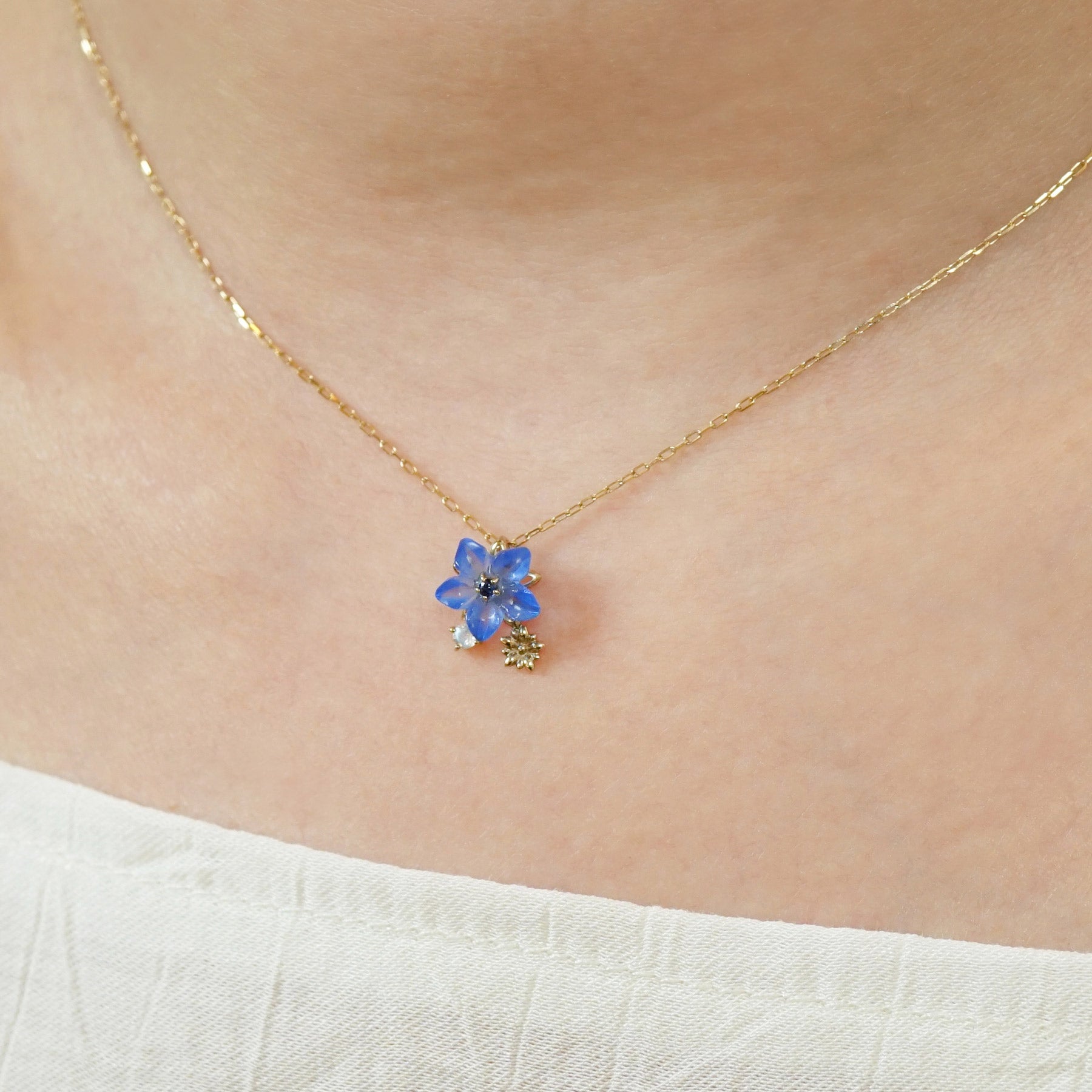 Birth Flower Jewelry] September - Gentian Necklace (10K Yellow