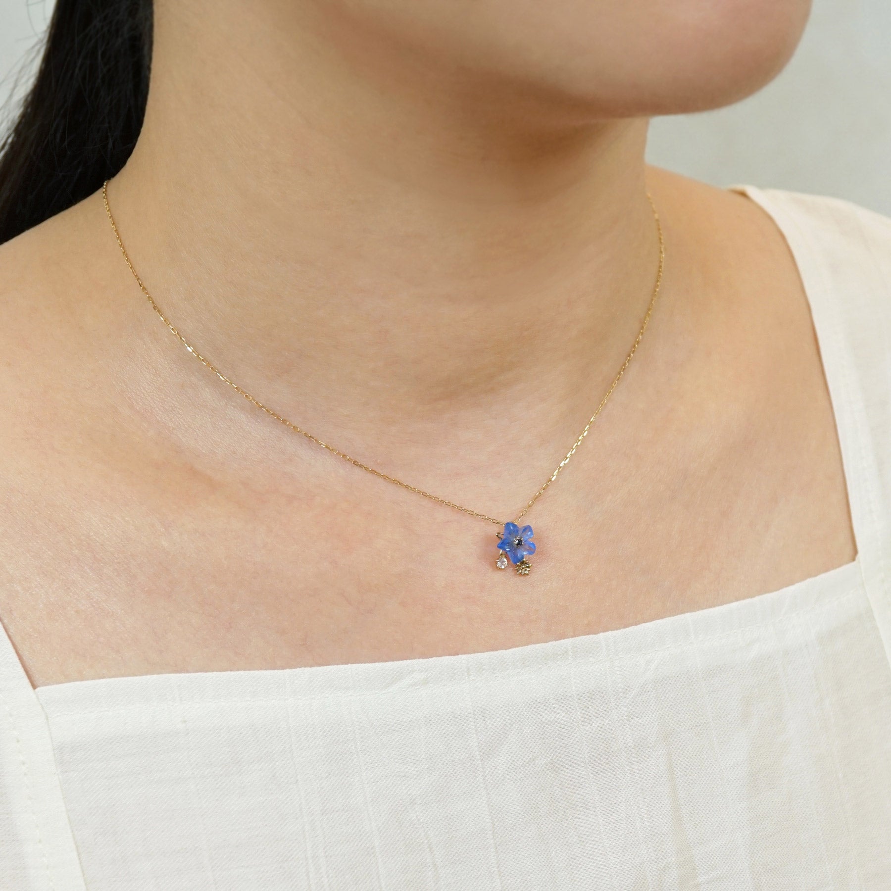 Birth Flower Jewelry] September - Gentian Necklace (10K Yellow