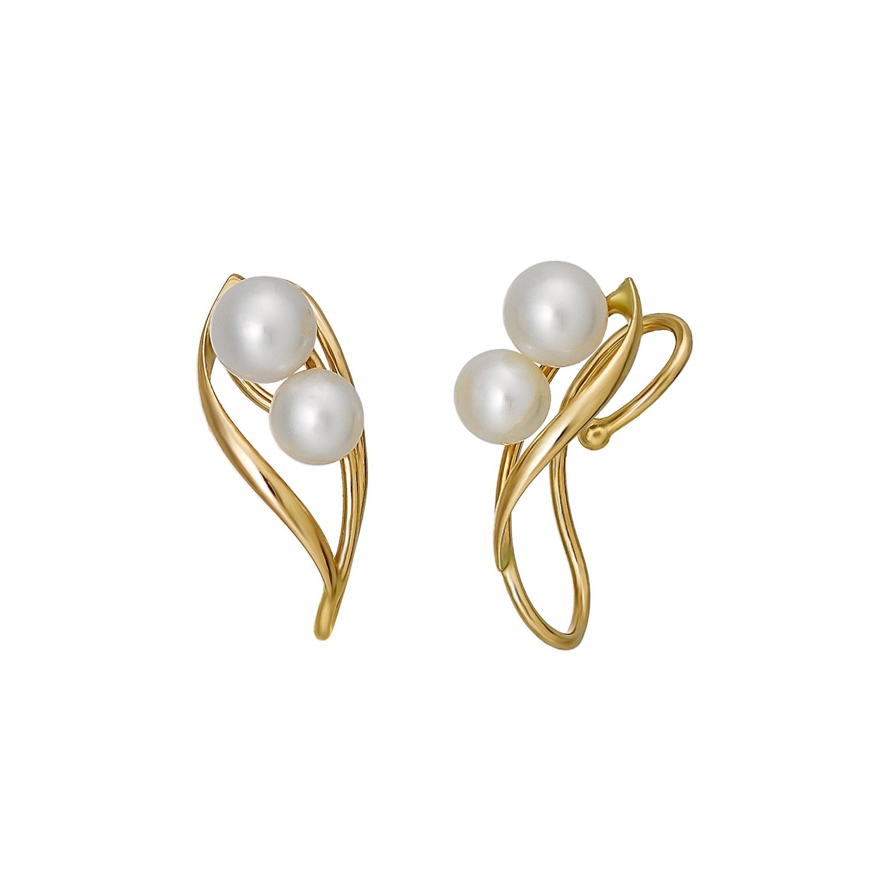 [Airy Clip-On Earrings] 10K Freshwater Pearl Twist Earrings (Yellow Gold) - Product Image