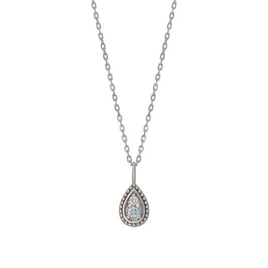 10K Diamond Milgrain Dew Drop Necklace (White Gold) - Product Image