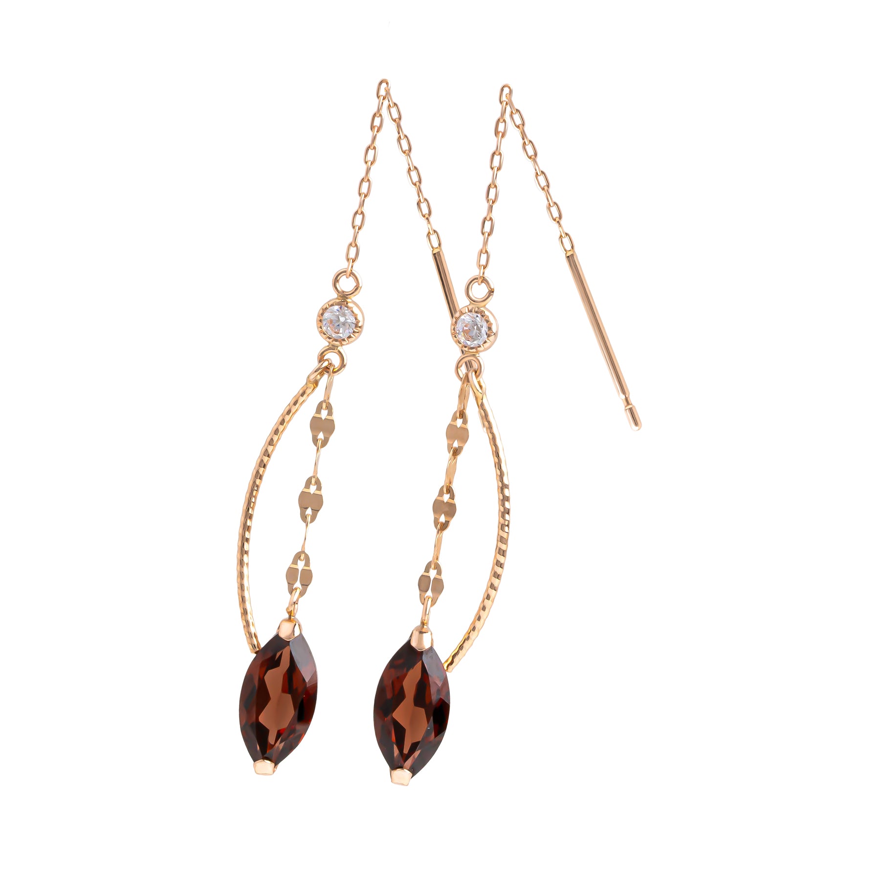 [WEB Exclusive] 10K Garnet Dew Drop Threader Earrings (Rose Gold) - Product Image