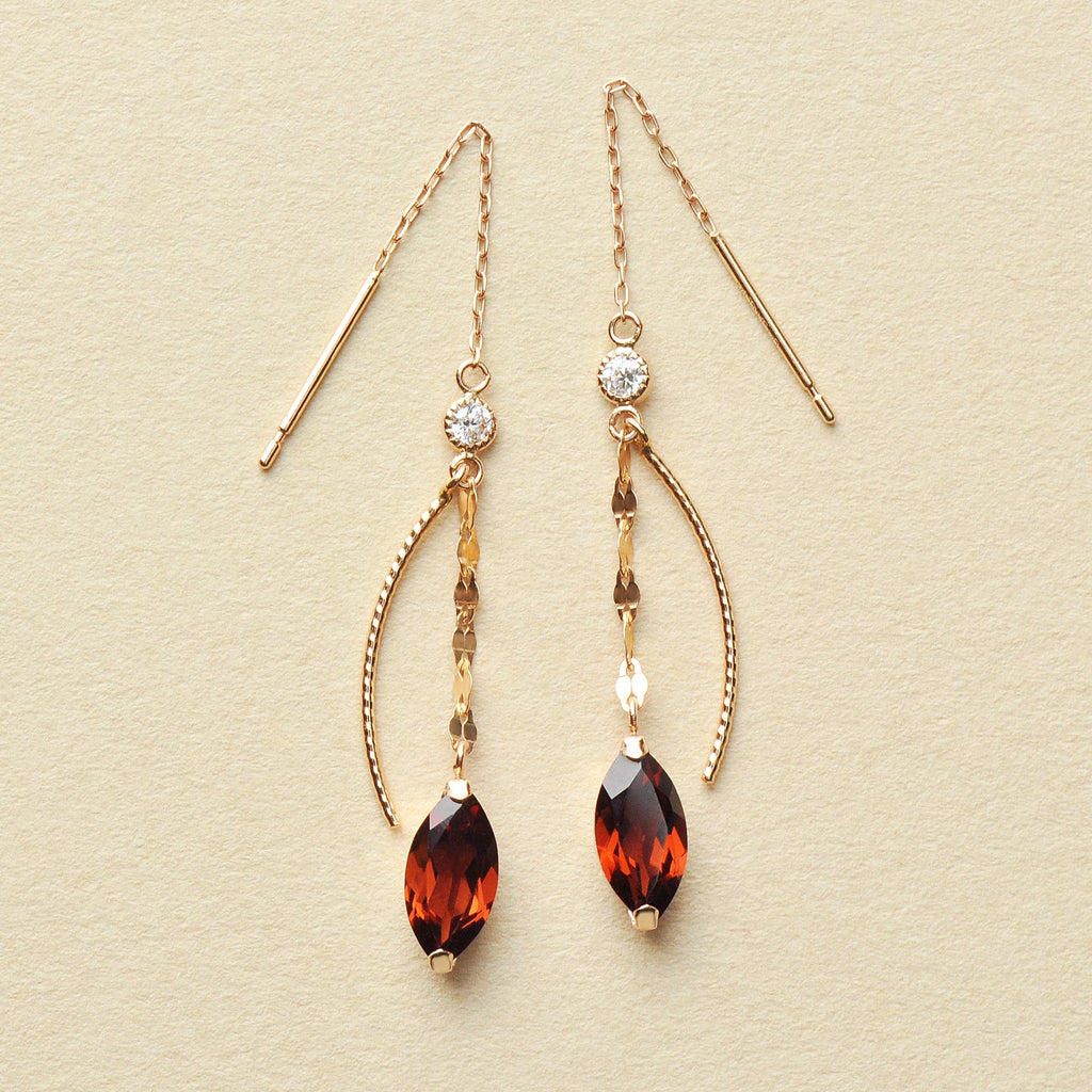 [WEB Exclusive] 10K Garnet Dew Drop Threader Earrings (Rose Gold) - Product Image