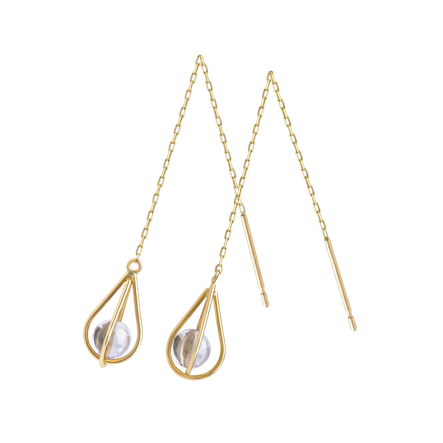 [WEB Exclusive] 10K Cubic Zirconia Basket Threader Earrings (Yellow Gold) - Product Image