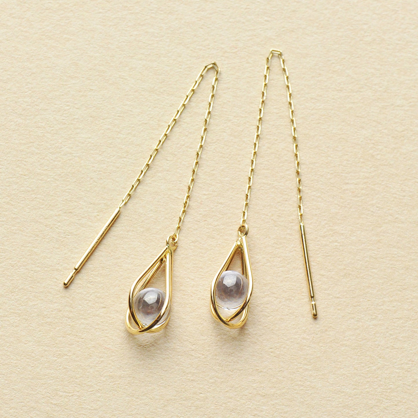 [WEB Exclusive] 10K Cubic Zirconia Basket Threader Earrings (Yellow Gold) - Product Image