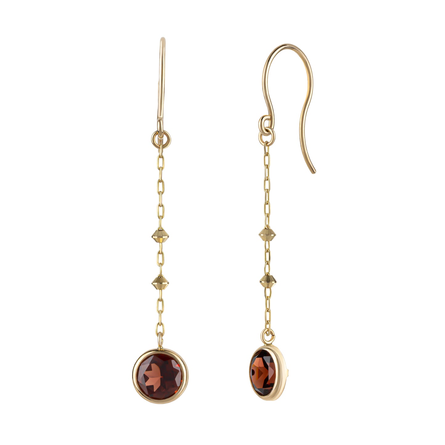 [WEB Exclusive] 10K Garnet Circle Swinging Earrings (Yellow Gold) - Product Image