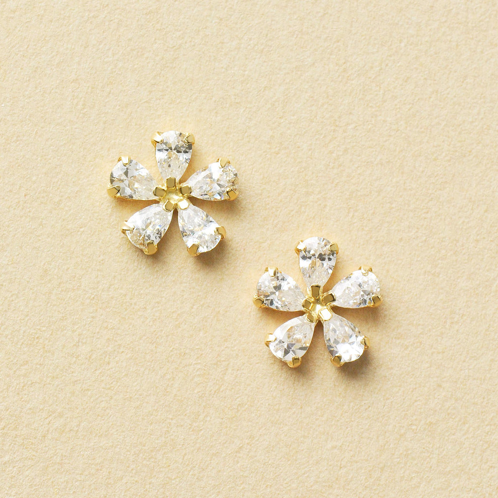 [WEB Exclusive] 10K Cubic Zirconia Flower Earrings (Yellow Gold) - Product Image