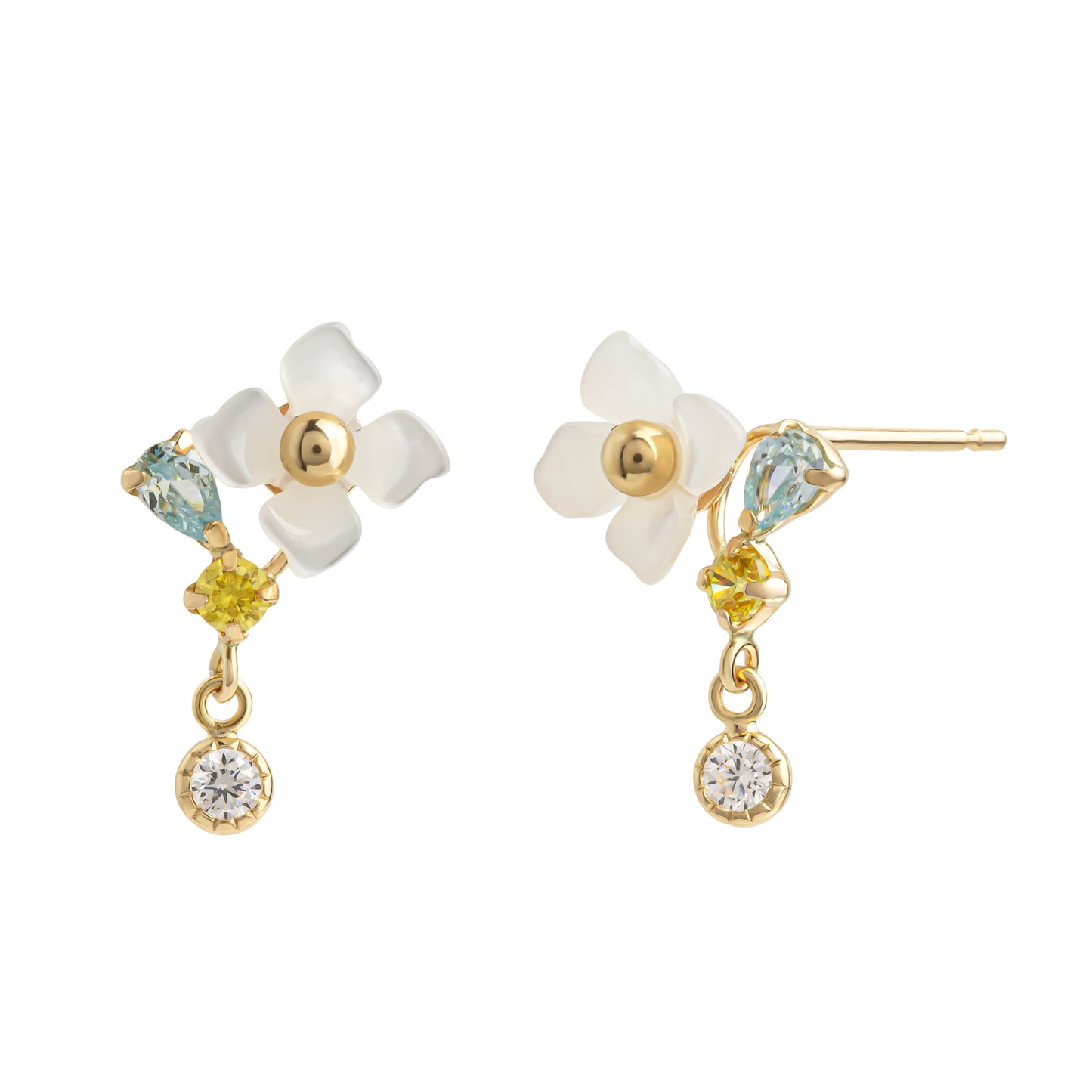 [WEB Exclusive] 10K White Shell Floral Earrings (Yellow Gold) - Product Image