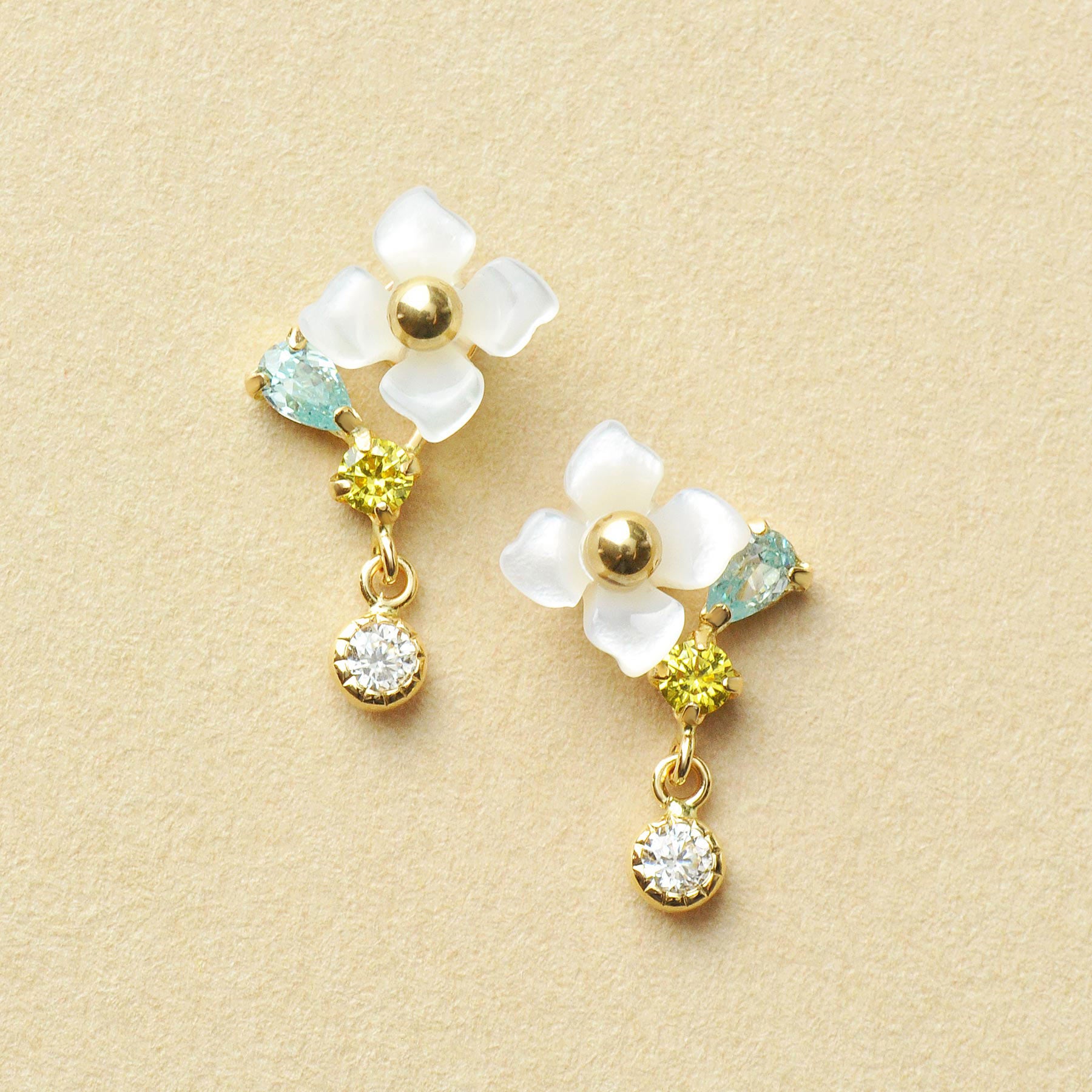 [WEB Exclusive] 10K White Shell Floral Earrings (Yellow Gold) - Product Image
