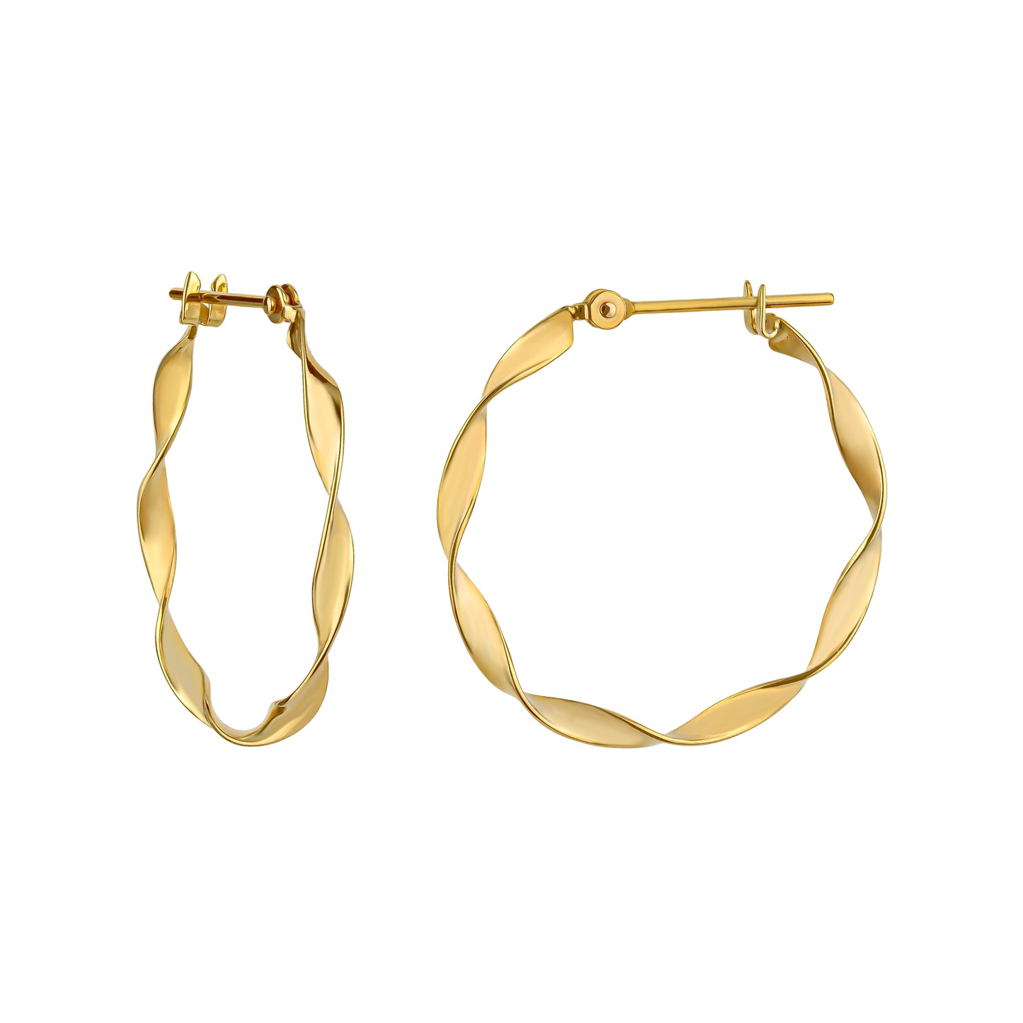 18K/10K Twisted Ribbon Hoop Earrings (Yellow Gold) - Product Image