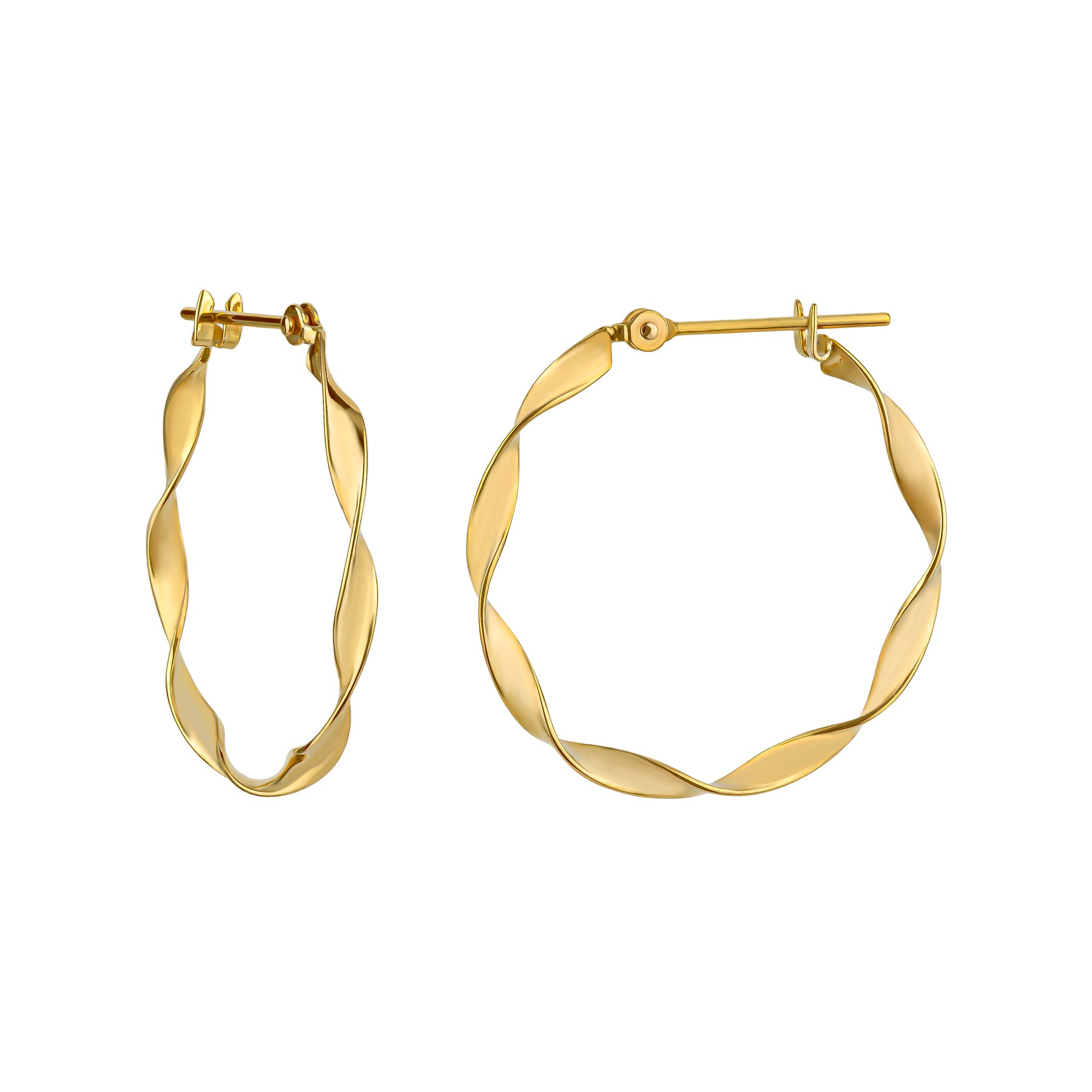 18K/10K Twisted Ribbon Hoop Earrings (Yellow Gold) - Product Image