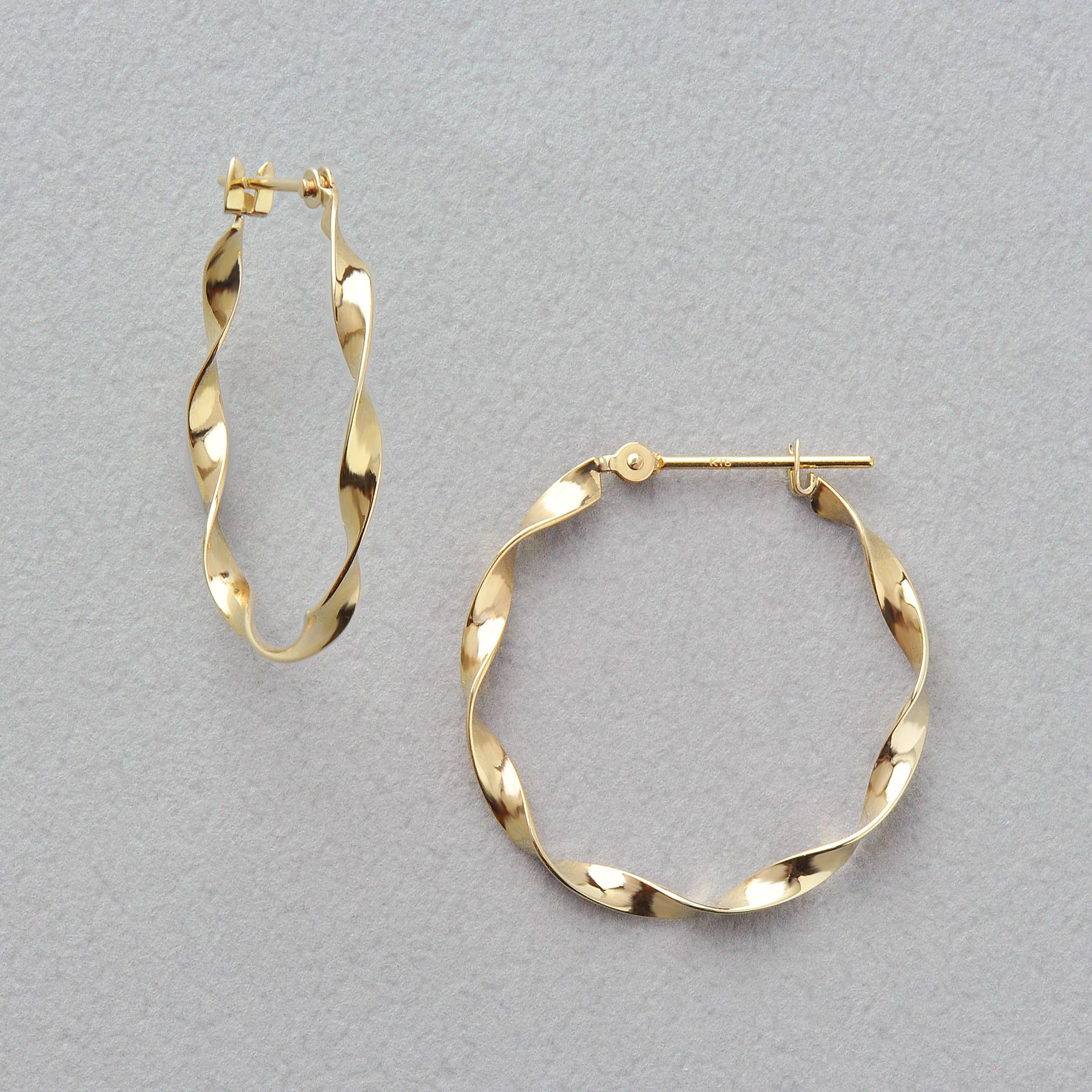 18K/10K Twisted Ribbon Hoop Earrings (Yellow Gold) - Product Image