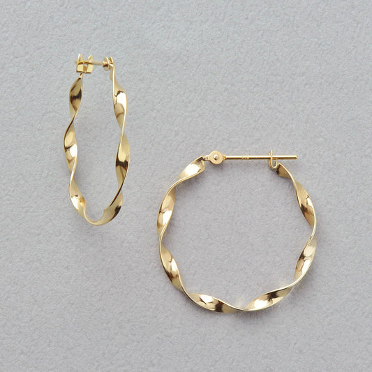 18K/10K Twisted Ribbon Hoop Earrings (Yellow Gold) - Product Image
