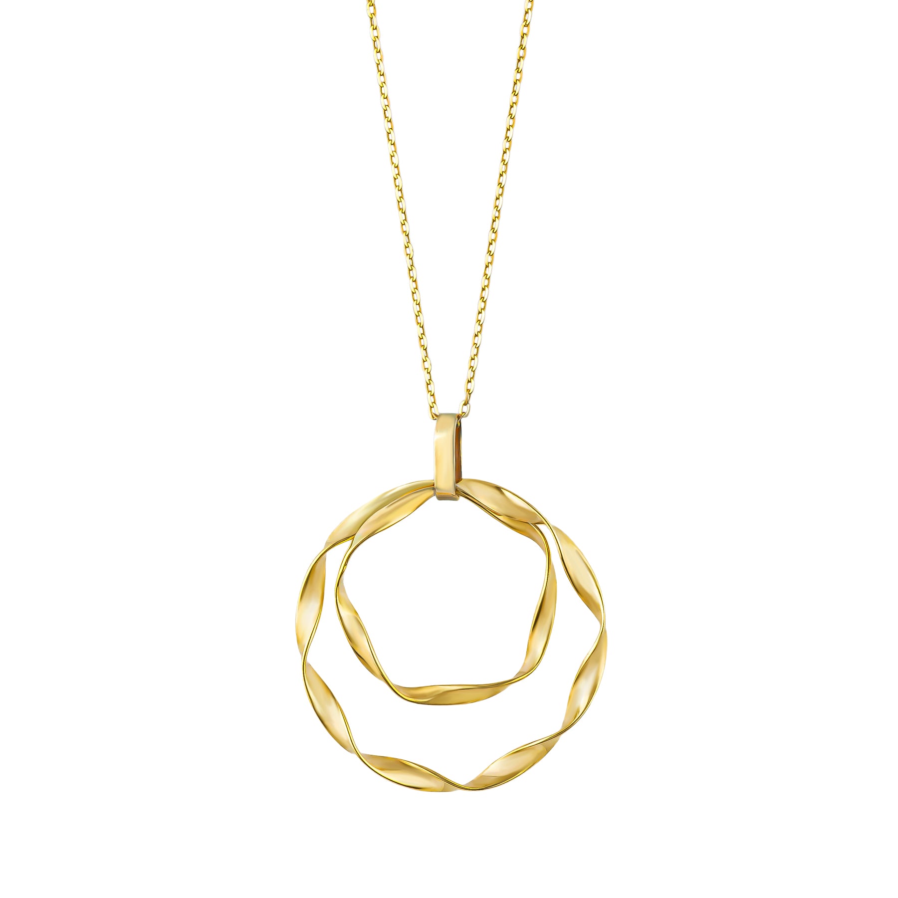 10K Twisted Ribbon Double Circle Necklace (Yellow Gold) - Product Image