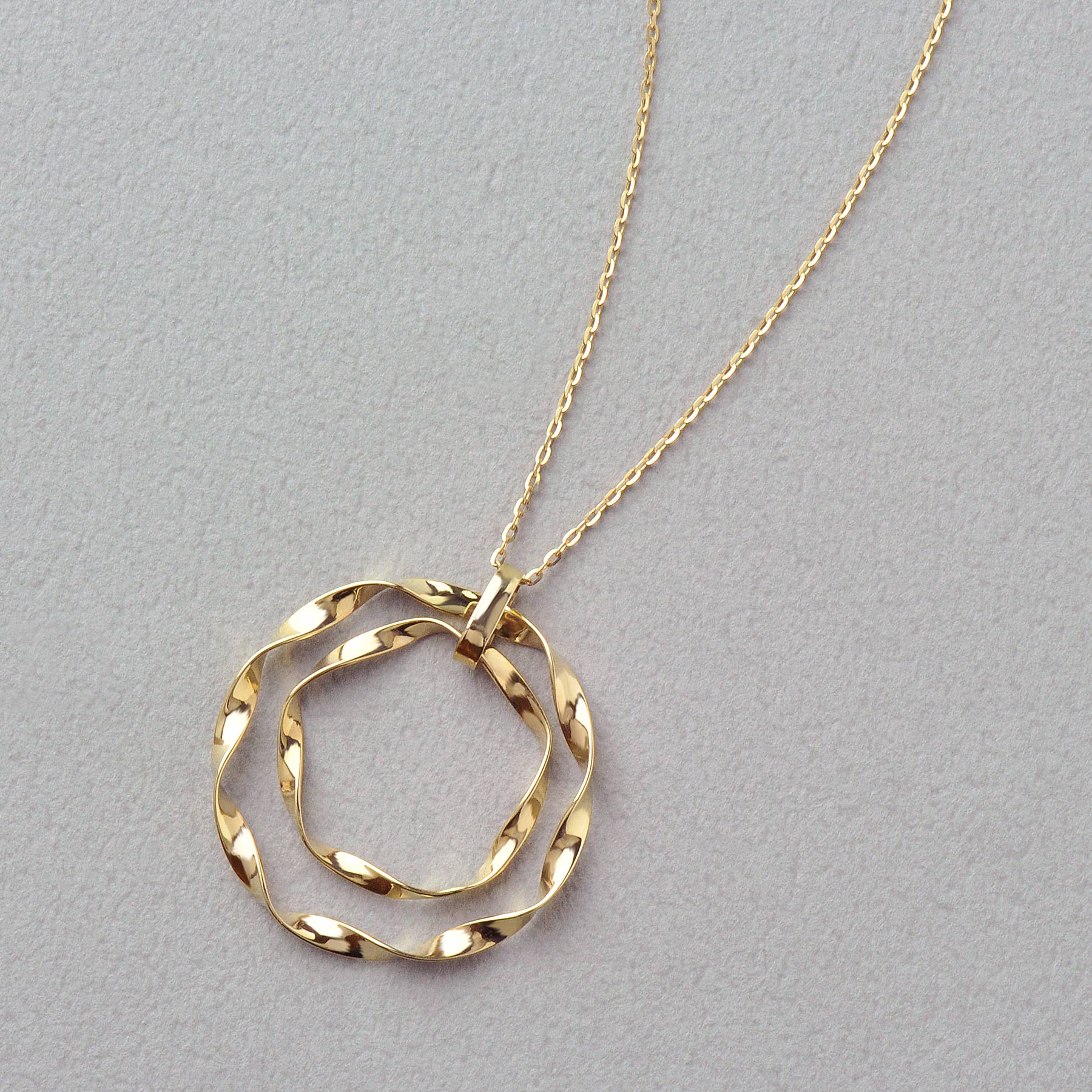 10K Twisted Ribbon Double Circle Necklace (Yellow Gold) - Product Image