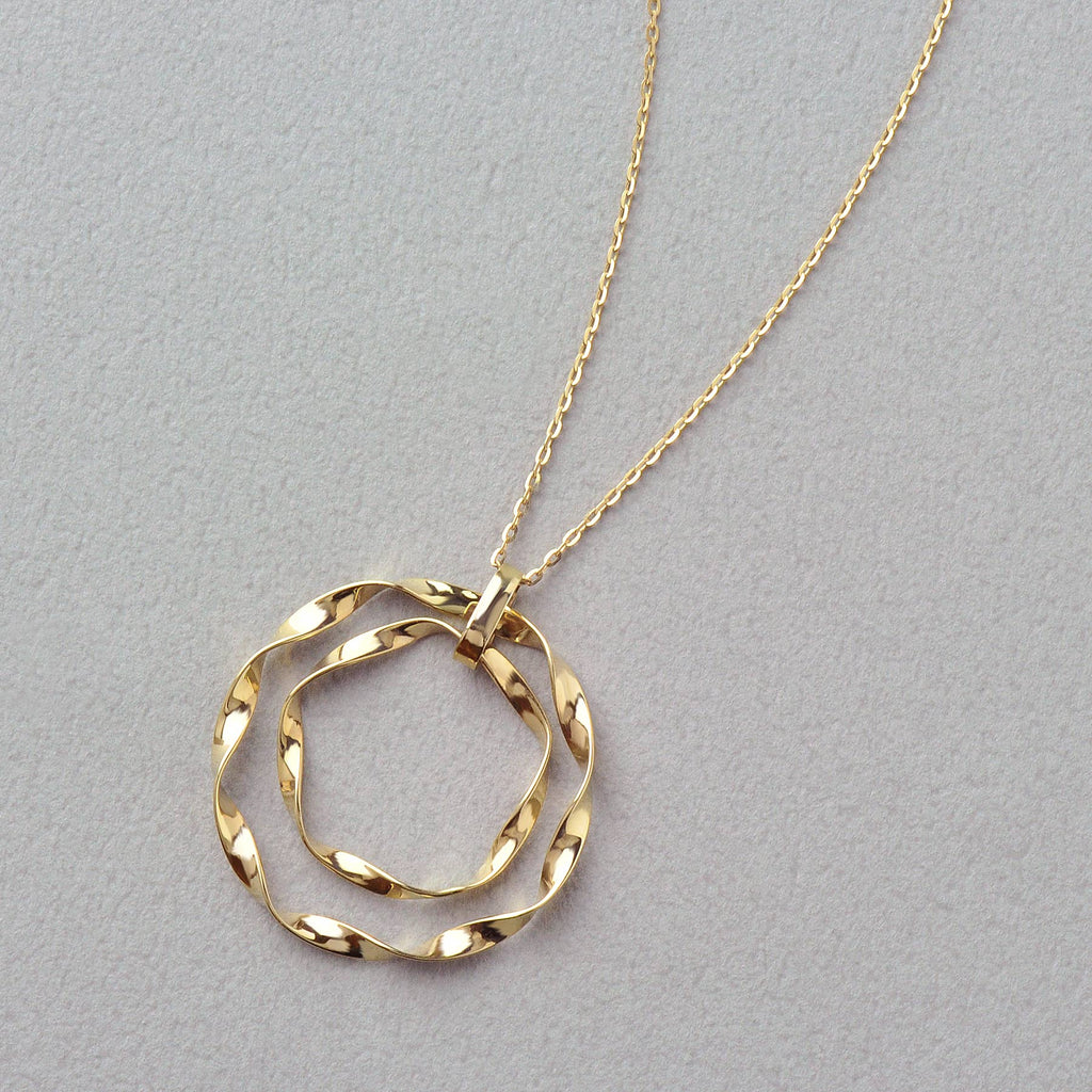 10K Twisted Ribbon Double Circle Necklace (Yellow Gold) - Product Image