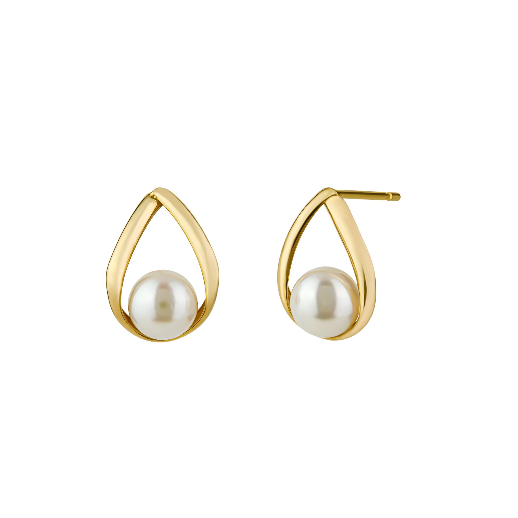 18K/10K Dew Drop Design Akoya Pearl Earrings (Yellow Gold) - Product Image