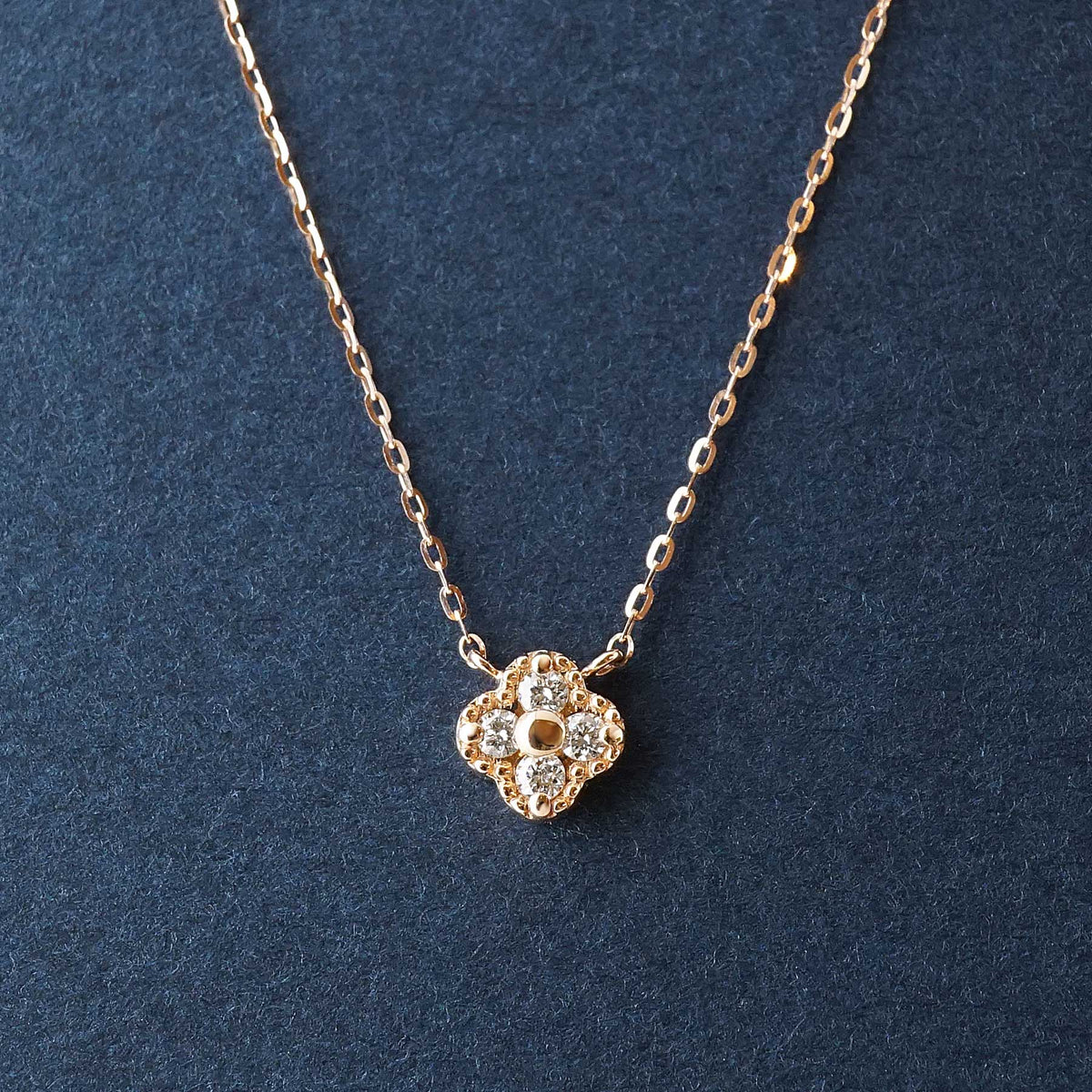 10K Diamond Milgrain Flower Necklace (Rose Gold) - Product Image