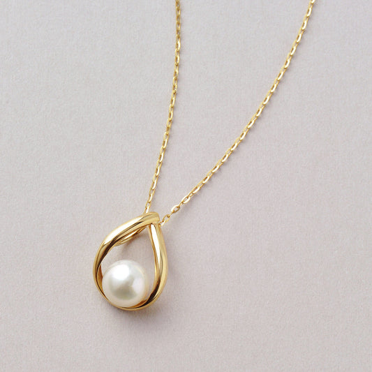 10K Dew Drop Design Akoya Pearl Necklace (Yellow Gold) - Product Image