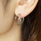 14K/10K Thin Line Double Hoop Earrings (White Gold) - Model Image