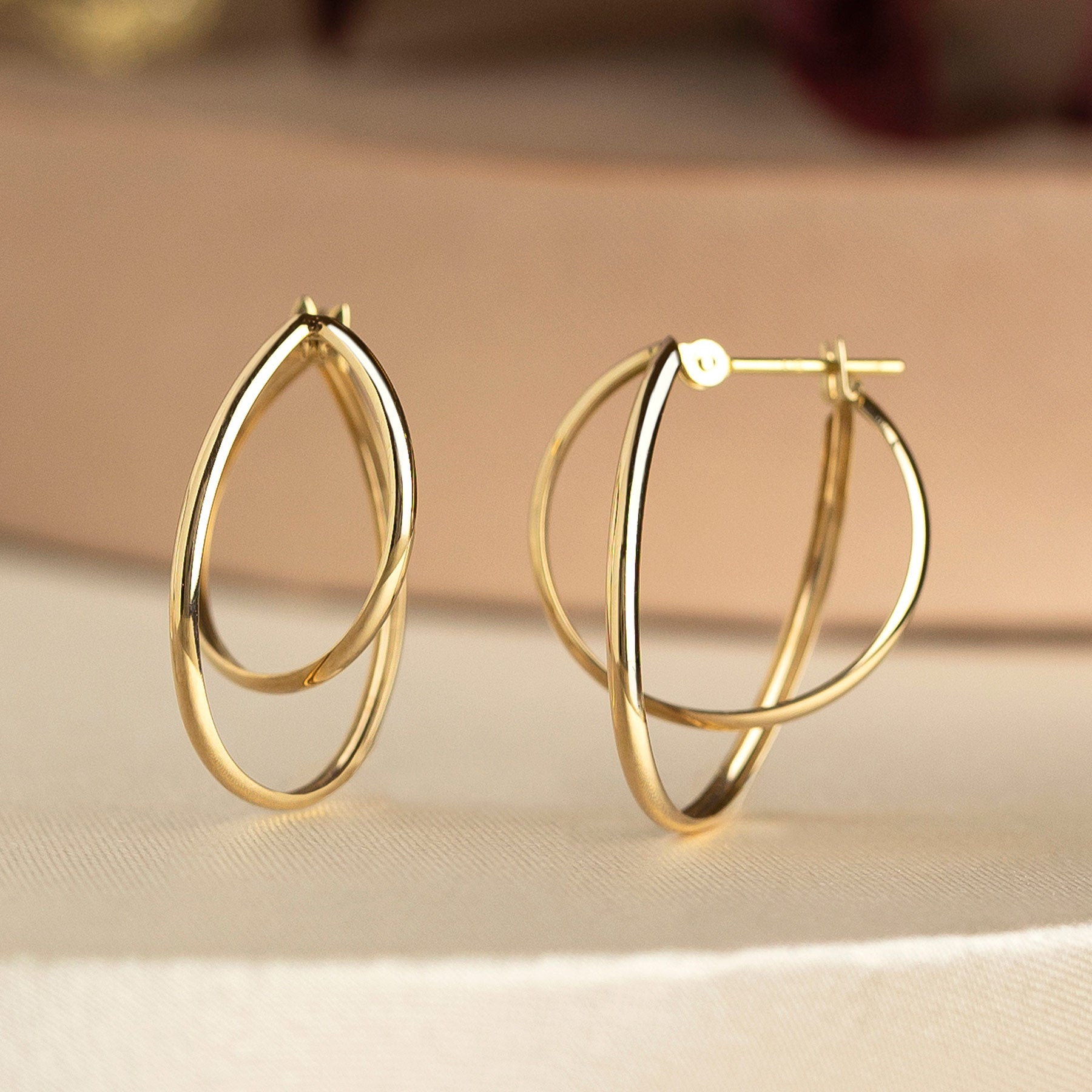 18K/10K Thin Line Double Hoop Earrings (Yellow Gold) - Product Image