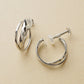 10K Mixed Cut Double Clip-On Hoop Earrings (White Gold) - Product Image