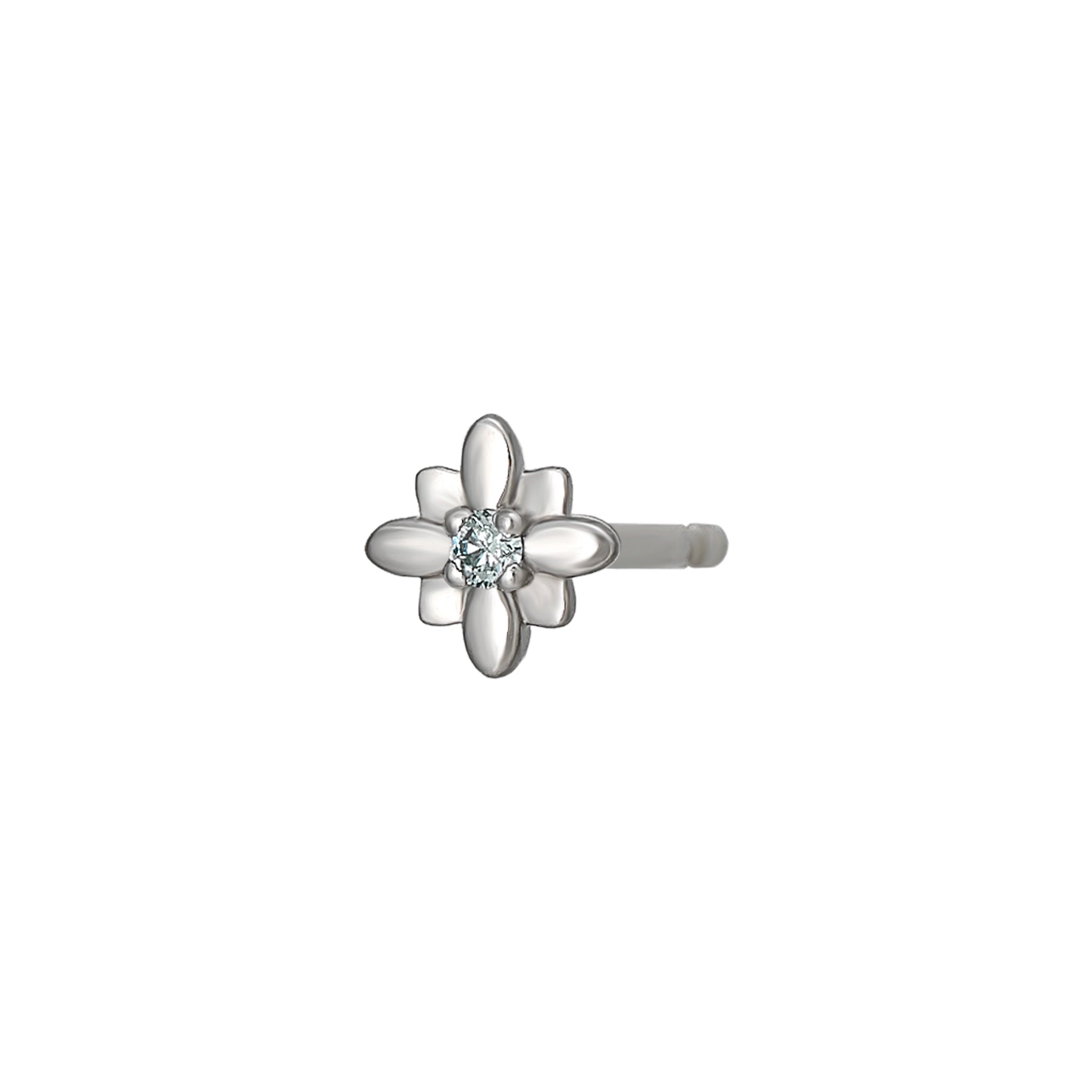 [Solo Earring] [Second Earrings] Platinum Ice Blue Diamond Flower Single Earring - Product Image