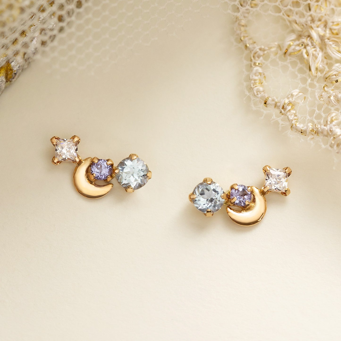 18K/10K Blue Topaz Earrings [Moonlight] (Yellow Gold) - Product Image