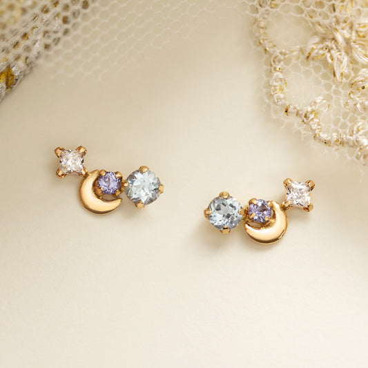 18K/10K Blue Topaz Earrings [Moonlight] (Yellow Gold) - Product Image