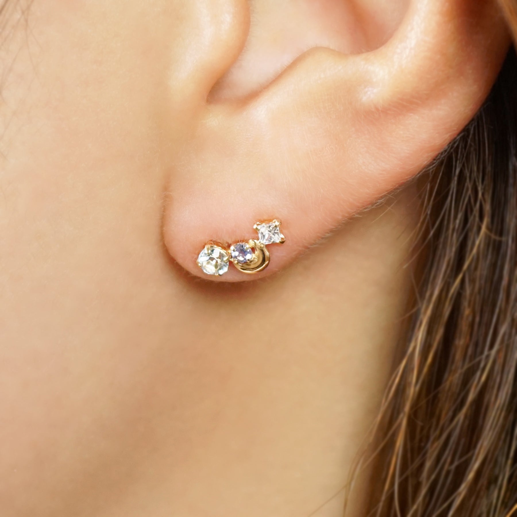 18K/10K Blue Topaz Earrings [Moonlight] (Yellow Gold) - Model Image