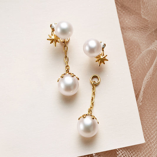 18K/10K Freshwater Pearl 2Way Earrings [Luminous] (Yellow Gold) - Product Image