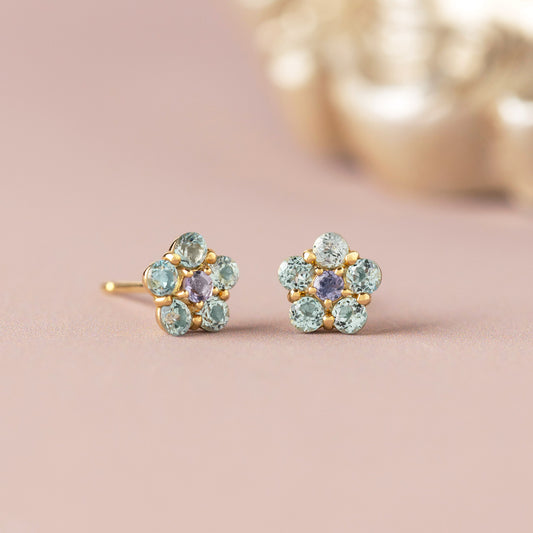 18K/10K Blue Topaz Earrings [Pansy] (Yellow Gold) - Product Image