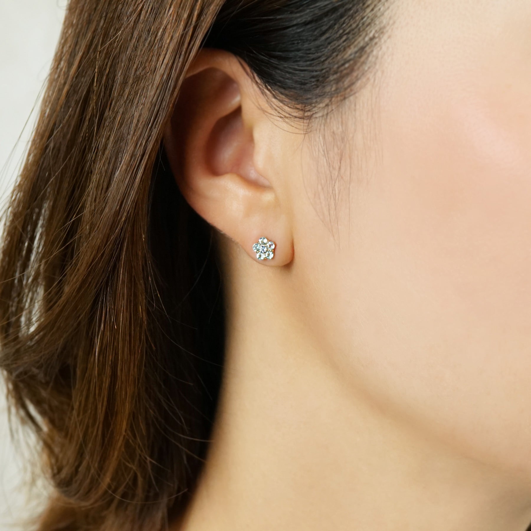 18K/10K Blue Topaz Earrings [Pansy] (Yellow Gold) - Model Image