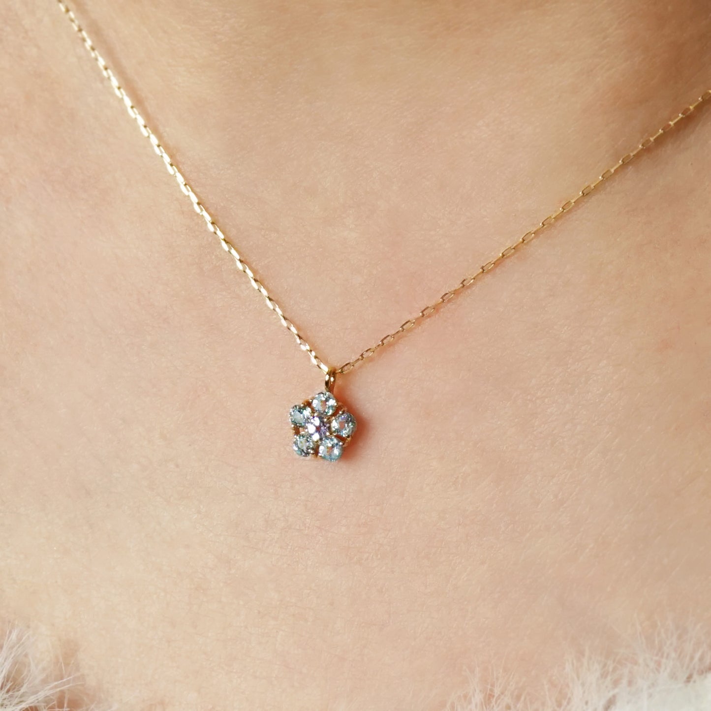 10K Blue Topaz Necklace [Pansy] (Yellow Gold) - Model Image