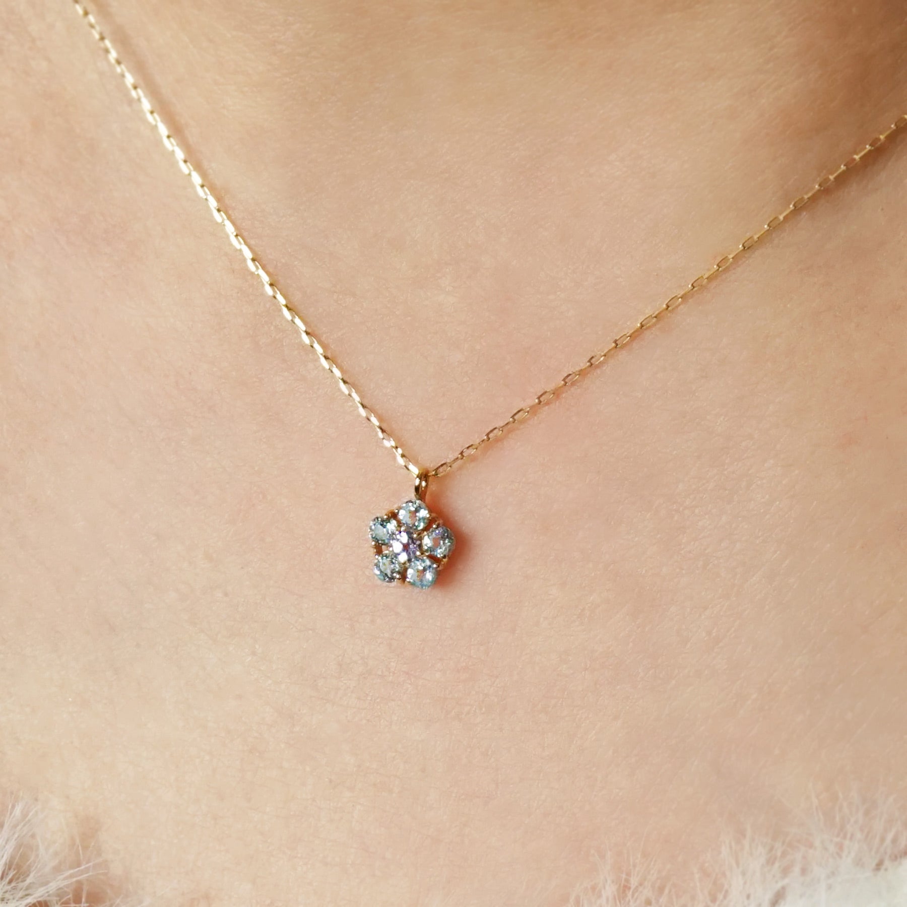 10K Blue Topaz Necklace [Pansy] (Yellow Gold) - Model Image