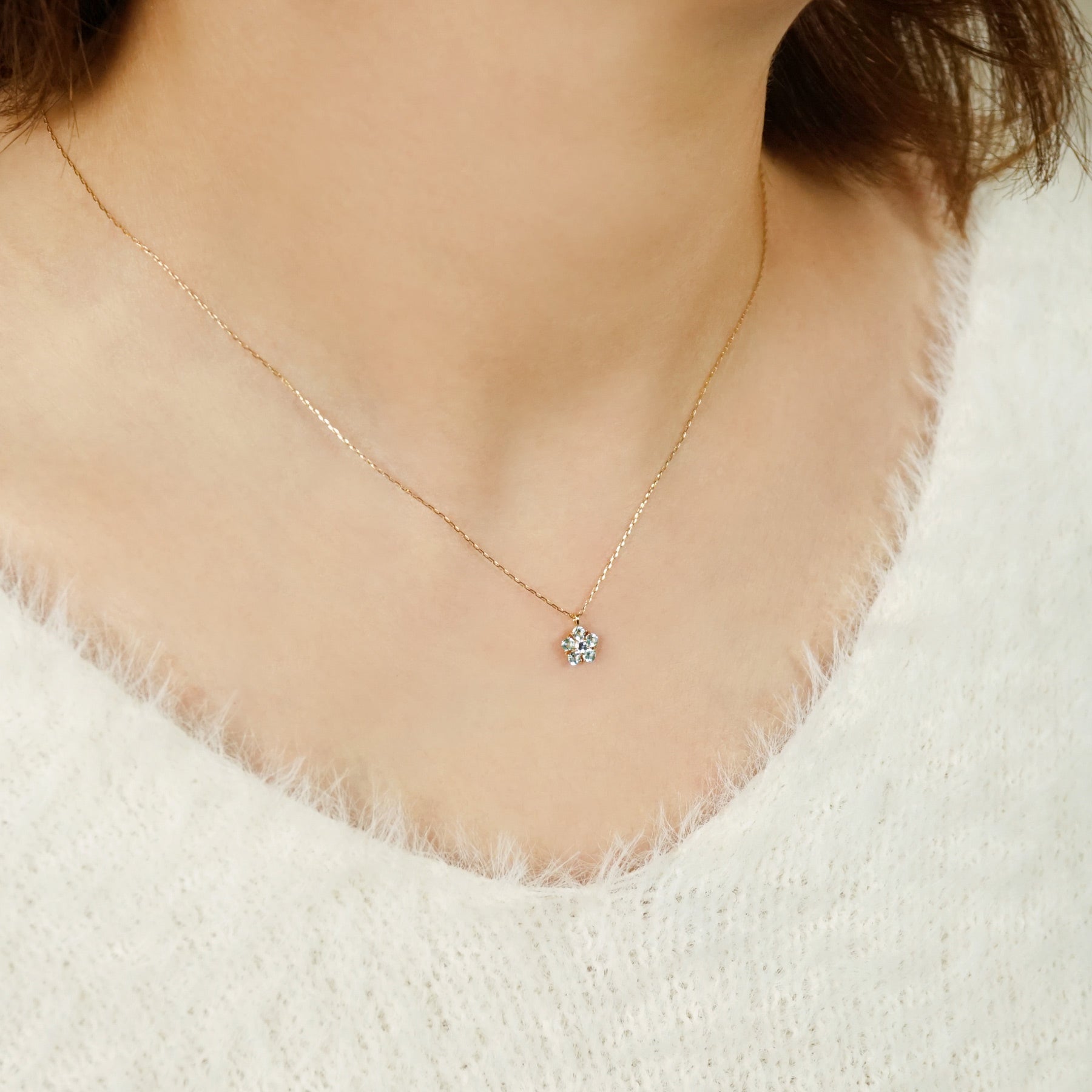 10K Blue Topaz Necklace [Pansy] (Yellow Gold) - Model Image